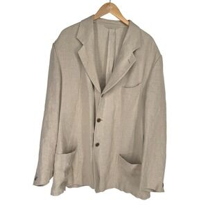 Harrods Solbiati Mens 100% Linen Blazer Sport Coat Beige 48 3 Button Pockets Vtg